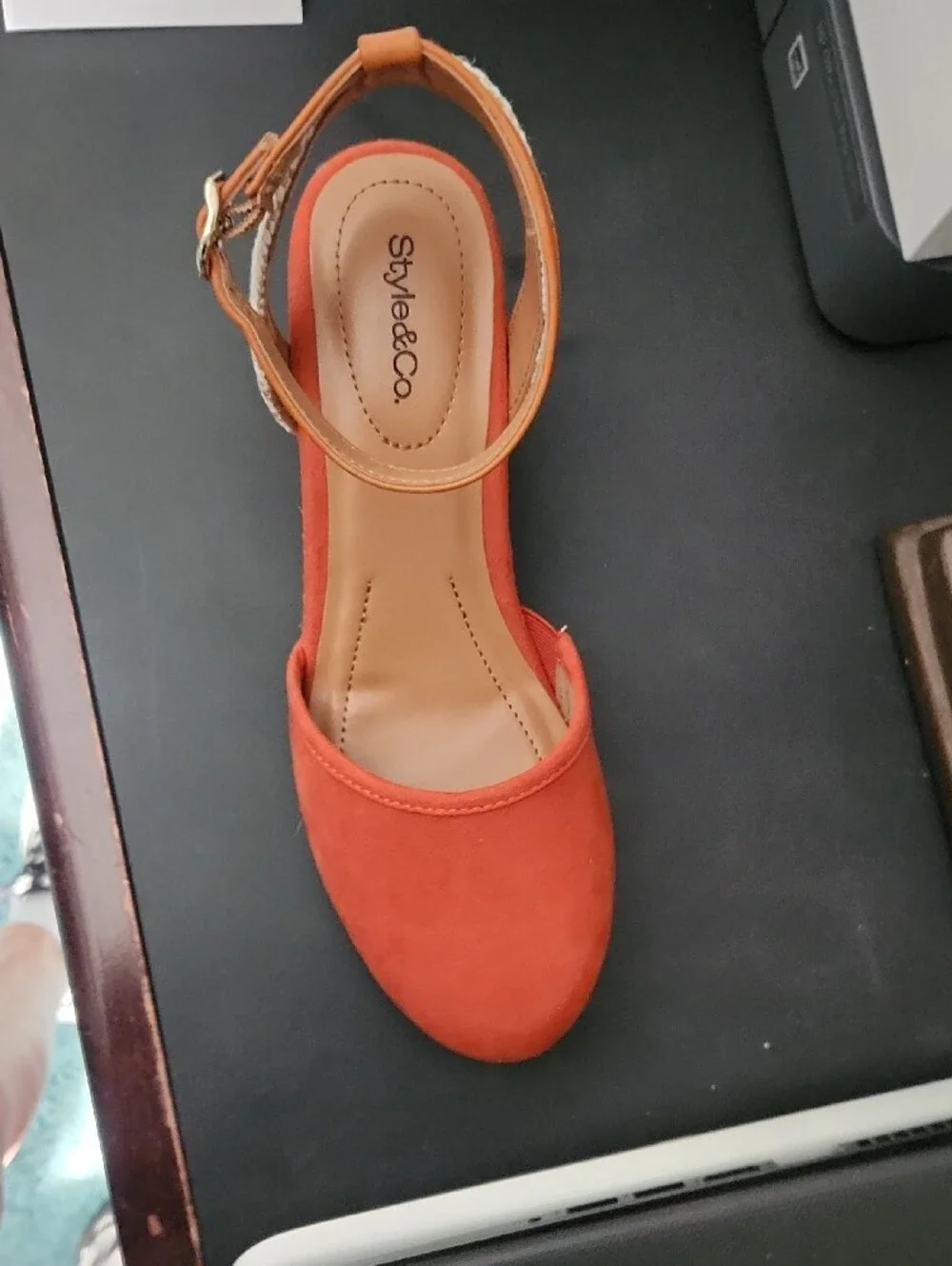 Women's Orange Espadrille Wedge Sandals with Ankle Strap, size 7, NWT.